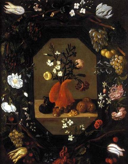 Juan de  Espinosa Still-Life with Flowers with a Garland of Fruit oil painting image
